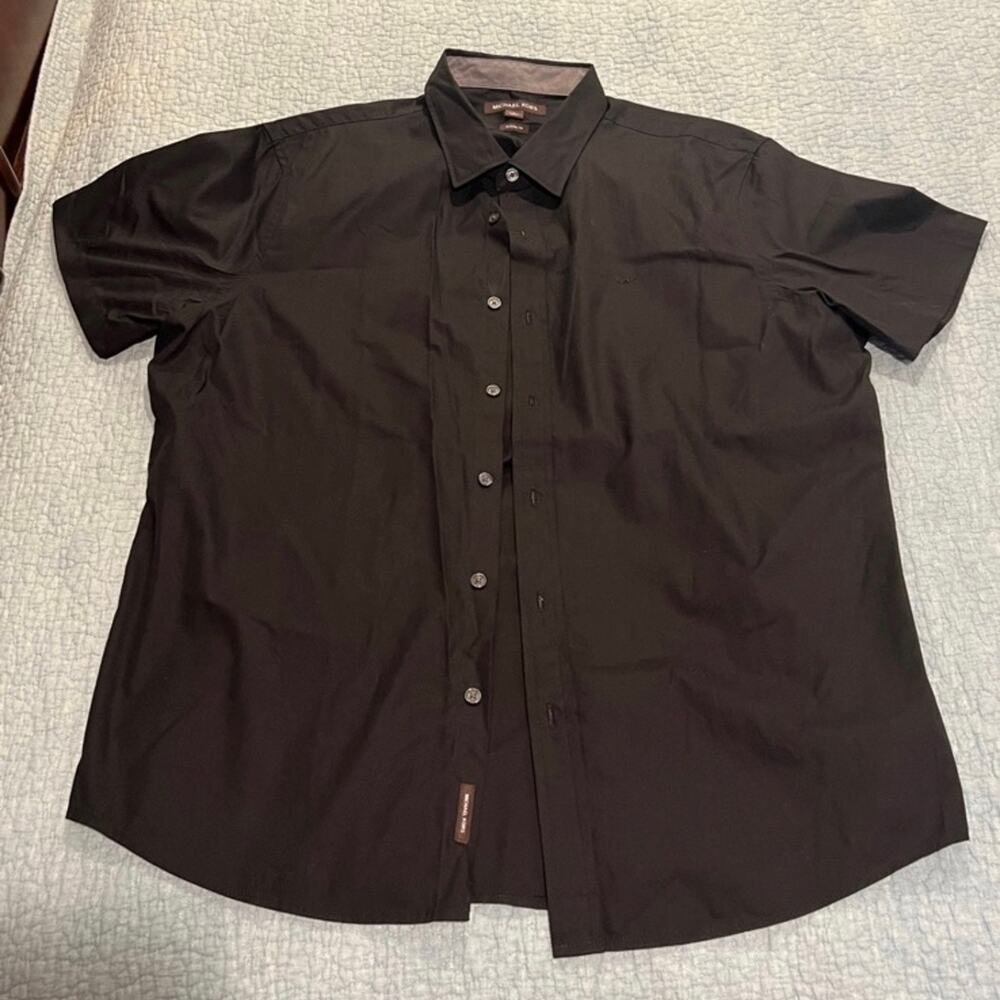 Michael Kors Men's Classic Fit Black Short Sleeve Button Down Shirt - Sz L